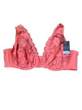NWT Cacique Unlined Balconette Lace Plunge Bra in Coral Pink Size 46D